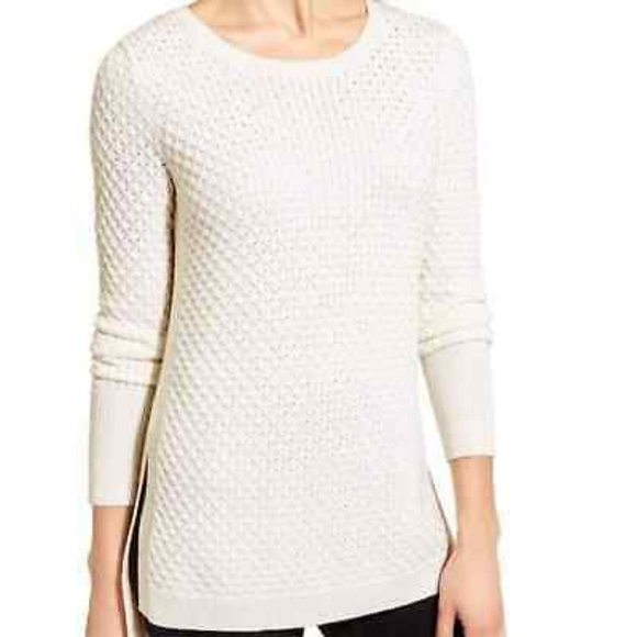Athleta Sweaters - Athleta Honeycomb Tunic Sweater S Dove White Long Sleeve Textured Zipper Side